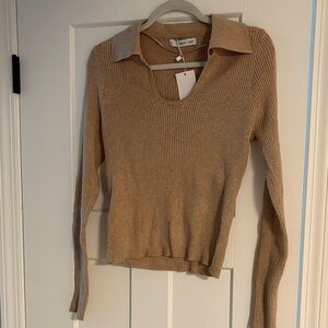 NWT Mango Beige Ribbed Knit Top